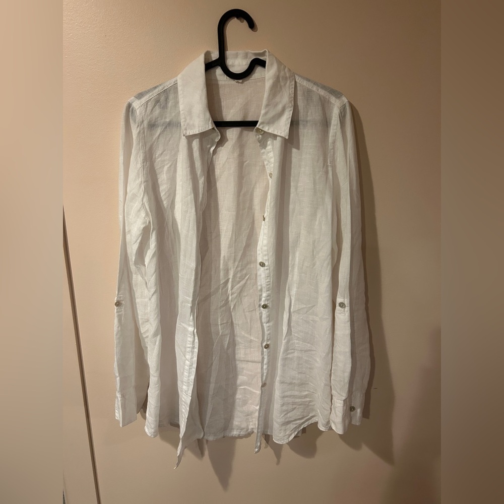 Eileen Fisher Crisp White Linen Blouse xs